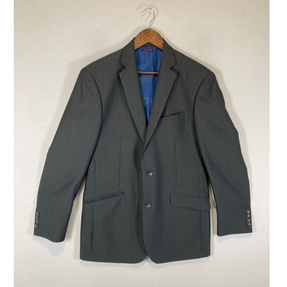 Modern Professional Billy London Men 40L Charcoal Grey Pinstripe 2-Button Blazer